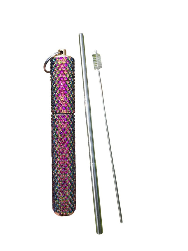 Rainbow Color Shift Rhinestone Travel Straw