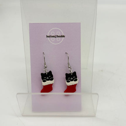 Cat Stocking Dangle Earrings