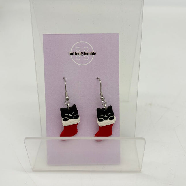 Cat Stocking Dangle Earrings