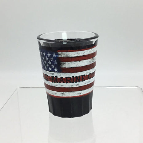 Rustic U.S. Marine Corps Hvy 2oz Shotglass, Black, Hand Painted, Heat Cured, Hand Wash Please.