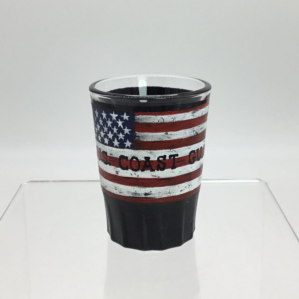 Rustic U.S. Coast Guard Hvy 2oz Black Shotglass, Hand Painted, Heat Cured, Hand Wash Please.