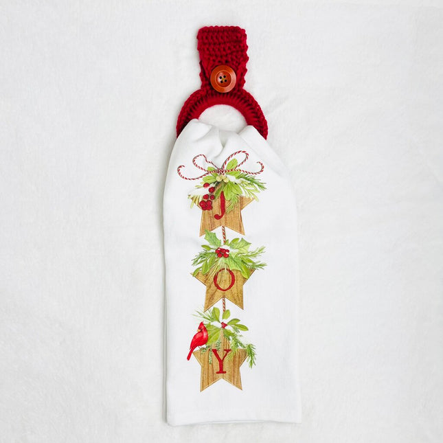 Hanging Towel Set - Joy on Wooden Stars with Cardinal