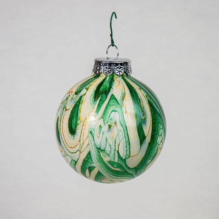 3" Round Fluid Art Christmas ornament - green White