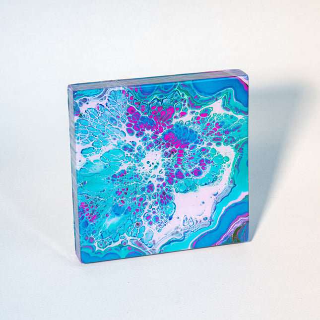 Blue, Teal Purple, Wall Art, Wood 6 x 6 x 1 inches