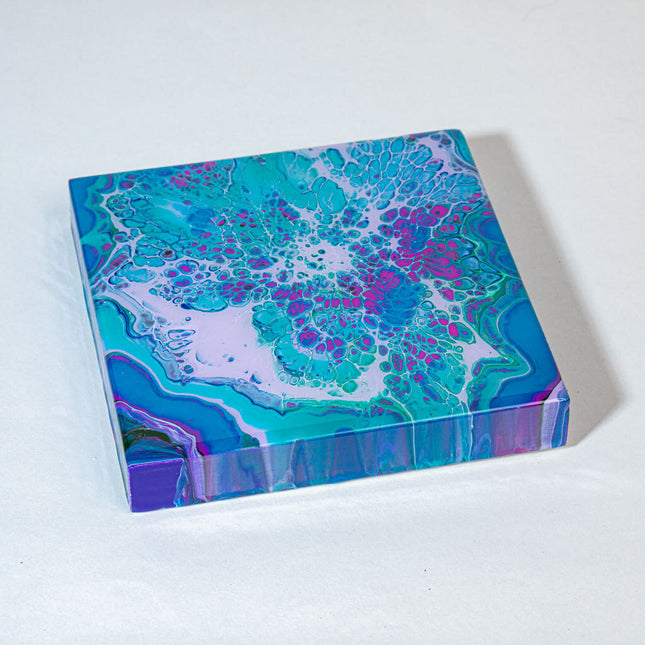 Blue, Teal Purple, Wall Art, Wood 6 x 6 x 1 inches