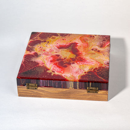 Fluid Art jewelry box - Burgundy, Gold, yellow, Pink, black