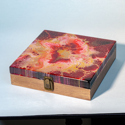 Fluid Art jewelry box - Burgundy, Gold, yellow, Pink, black