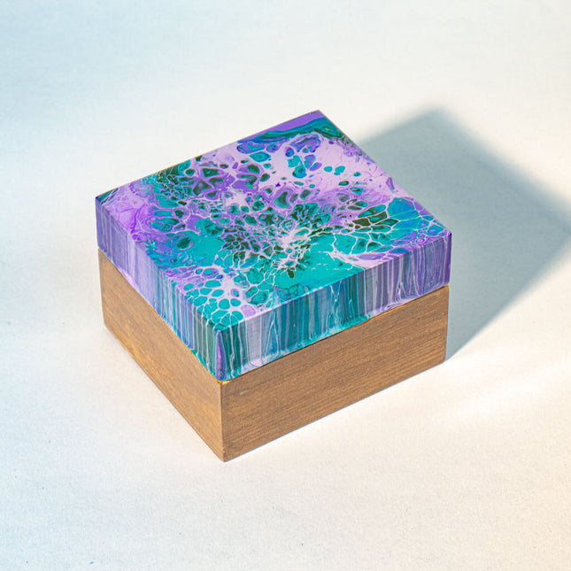 Fluid Art jewelry box - teal lavender green