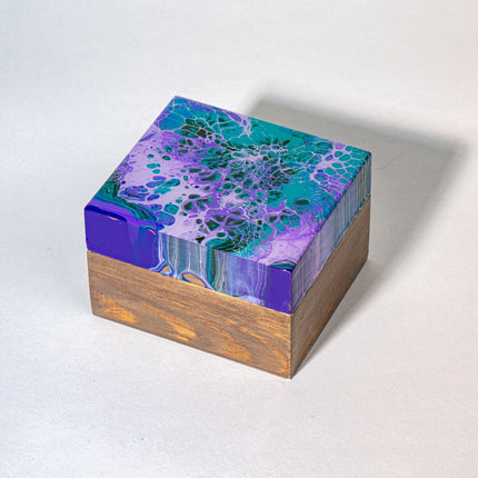 Fluid Art jewelry box - teal lavender green