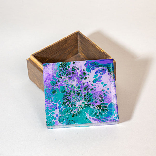 Fluid Art jewelry box - teal lavender green