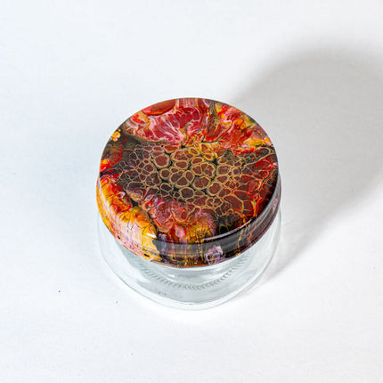 4 oz Herb Jar Cover is gold, red burgundy, black