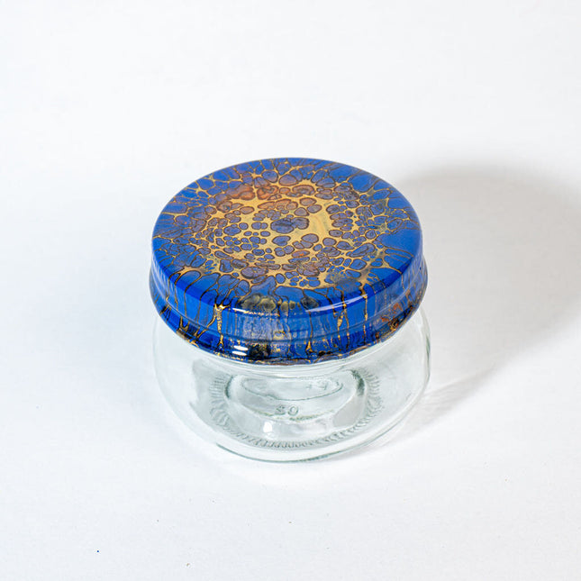 4 oz Herb Jar Cover is blue, gold, black