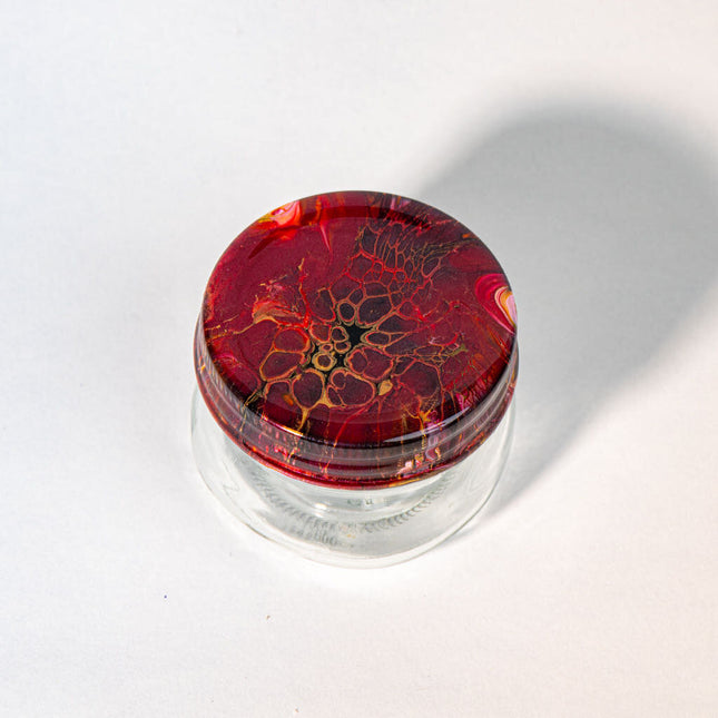 4 oz Herb Jar Cover is burgundy, gold, black