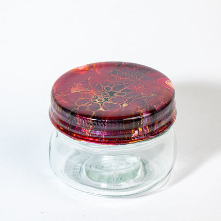 4 oz Herb Jar Cover is burgundy, gold, black