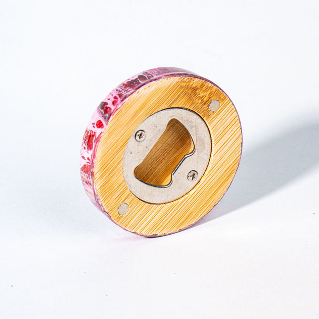 Magnetic Bamboo Bottle Opener - gold burgundy pink black