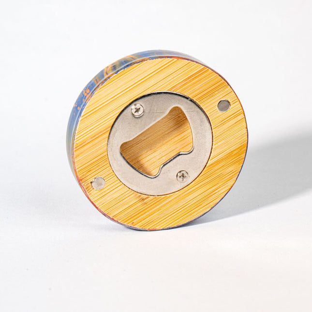 Magnetic Bamboo Bottle Opener - gold Orange blue black