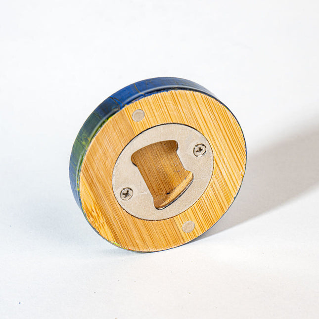 Magnetic Bamboo Bottle Opener - blue gold black