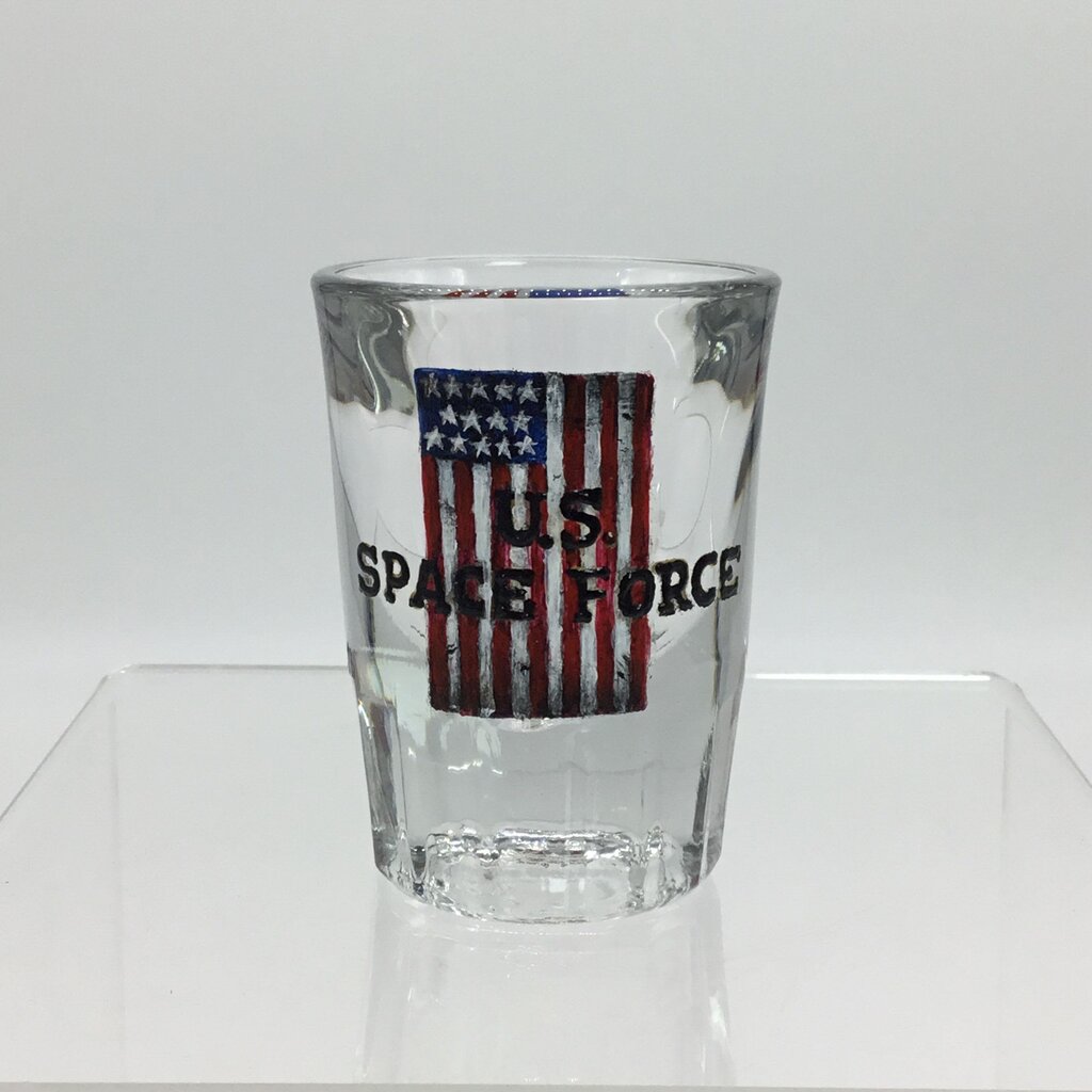 U.S. Space Force Hvy 2 oz Shotglass, Hand Painted, Heat Cured, Hand Wash Please.