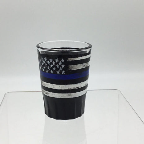 Rustic Thin Blue Line Hvy 2oz Black Shotgls, Hand Painted, Heat Cured, Hand Wash Please.