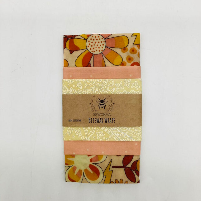 Beeswax Wraps 3 Pack, Hippy Flowers