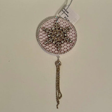 WHITE ORNAMENT w/ VINTAGE SNOWFLAKE AND rhinestone drop
