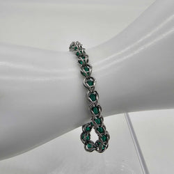 Stainless Steel Captured Bracelet with Green Crystal Beads 7.5 inches - view 2
