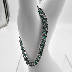 Stainless Steel Captured Bracelet with Green Crystal Beads 7.5 inches - view 4