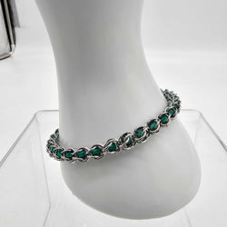 Stainless Steel Captured Bracelet with Green Crystal Beads 7.5 inches - view 3