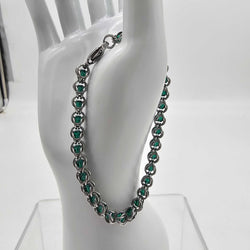 Stainless Steel Captured Bracelet with Green Crystal Beads 7.5 inches - view 1