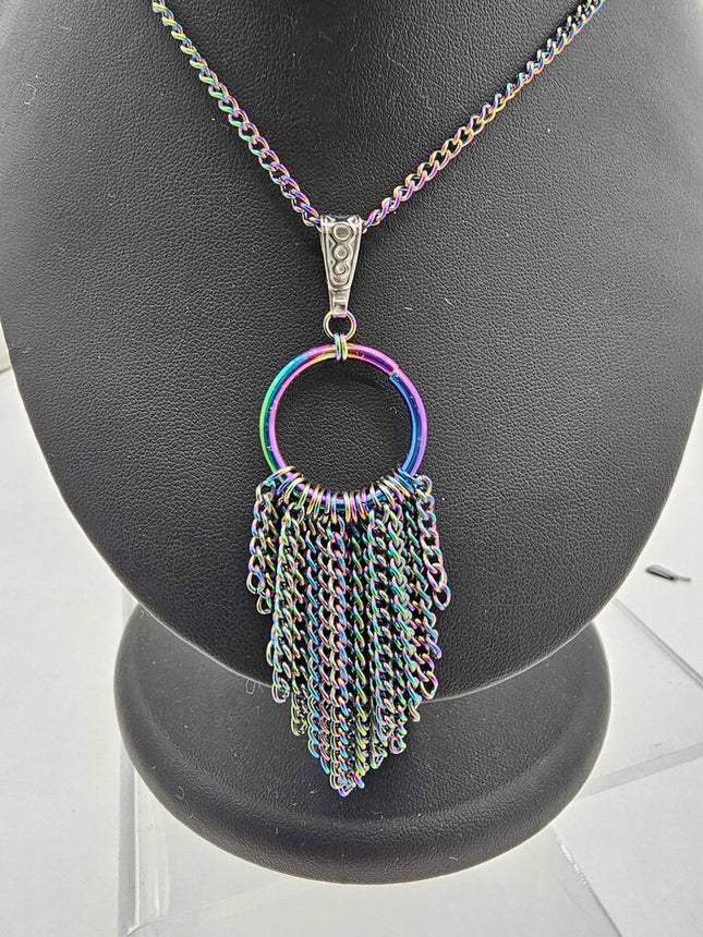 Rainbow Stainless Steel Fringe Necklace 20 inch Chain