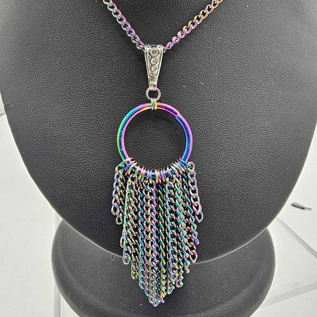 Rainbow Stainless Steel Fringe Necklace 20 inch Chain