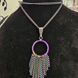 Rainbow Stainless Steel Fringe Necklace 20 inch Chain - view 2