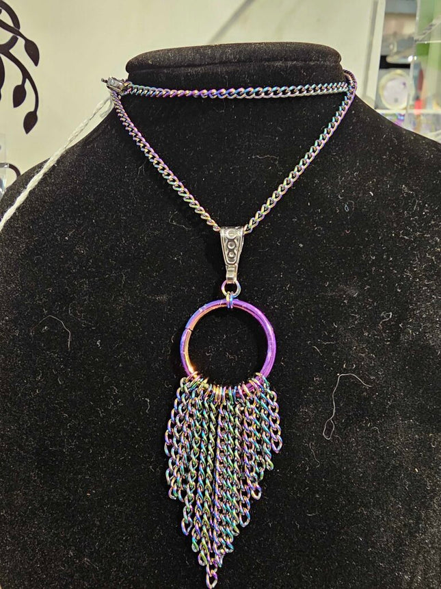 Rainbow Stainless Steel Fringe Necklace 20 inch Chain