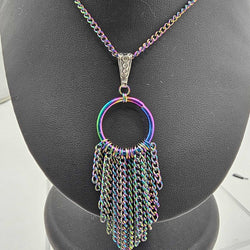 Rainbow Stainless Steel Fringe Necklace 20 inch Chain - view 3