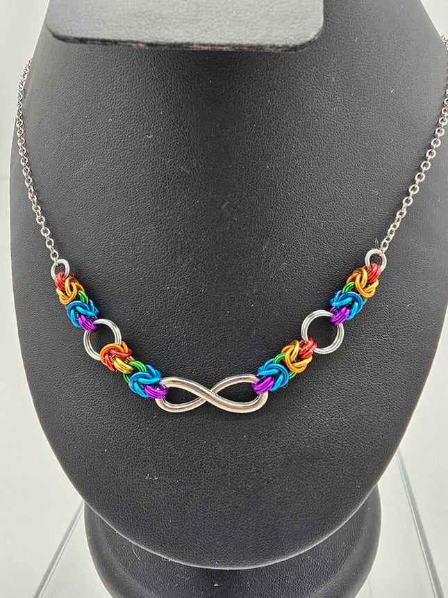 Rainbow Byzantine Links with Infinity Charm Necklace 18 -19 inches