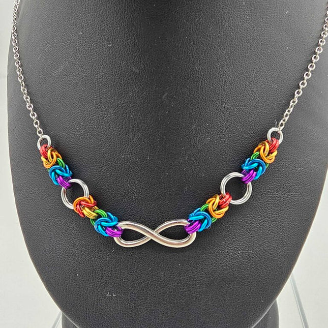 Rainbow Byzantine Links with Infinity Charm Necklace 18 -19 inches