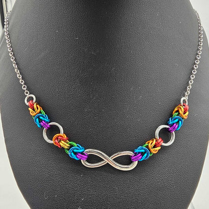 Rainbow Byzantine Links with Infinity Charm Necklace 18 -19 inches