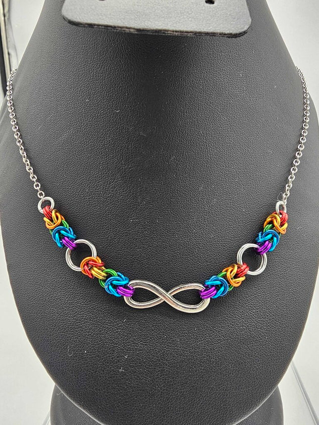Rainbow Byzantine Links with Infinity Charm Necklace 18 -19 inches
