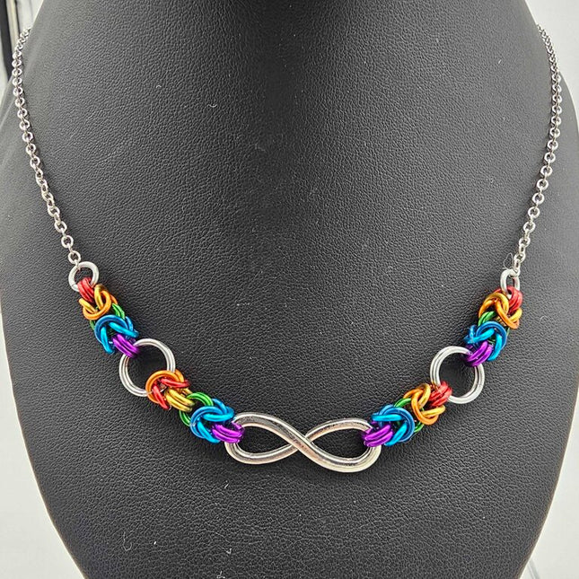 Rainbow Byzantine Links with Infinity Charm Necklace 18 -19 inches