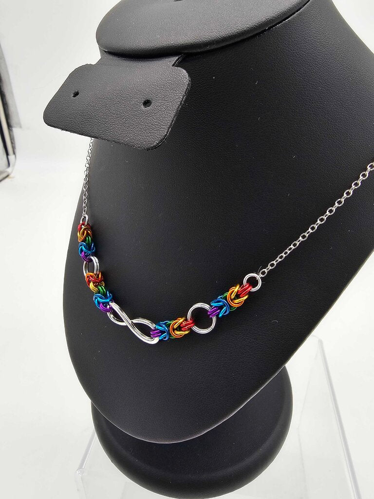 Rainbow Byzantine Links with Infinity Charm Necklace 18 -19 inches