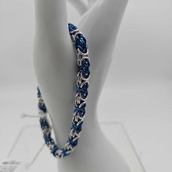 18SWG Silver, Blue Byzantine Bracelet 8-8.5 inches - view 2
