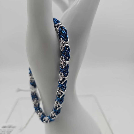18SWG Silver, Blue Byzantine Bracelet 8-8.5 inches