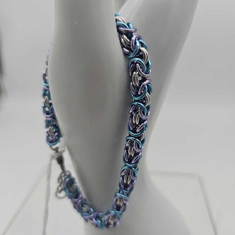 18SWG Silver, Light Blue, Light Purple Byzantine Bracelet 8-8.5 inches