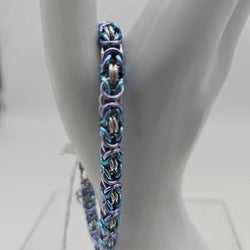 18SWG Silver, Light Blue, Light Purple Byzantine Bracelet 8-8.5 inches - view 2
