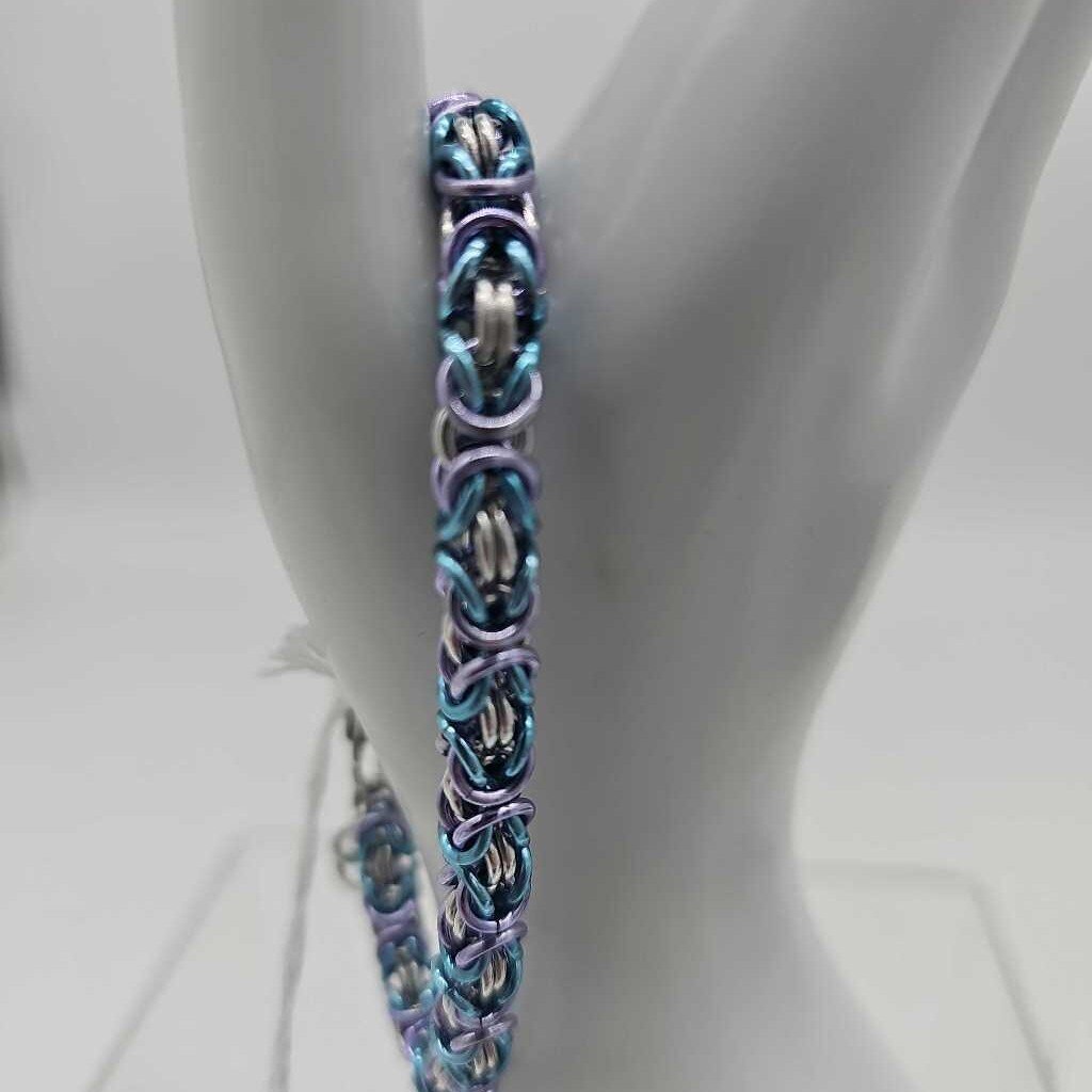 18SWG Silver, Light Blue, Light Purple Byzantine Bracelet 8-8.5 inches
