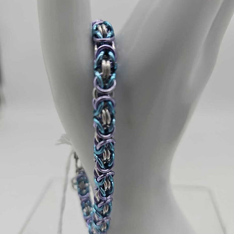 18SWG Silver, Light Blue, Light Purple Byzantine Bracelet 8-8.5 inches