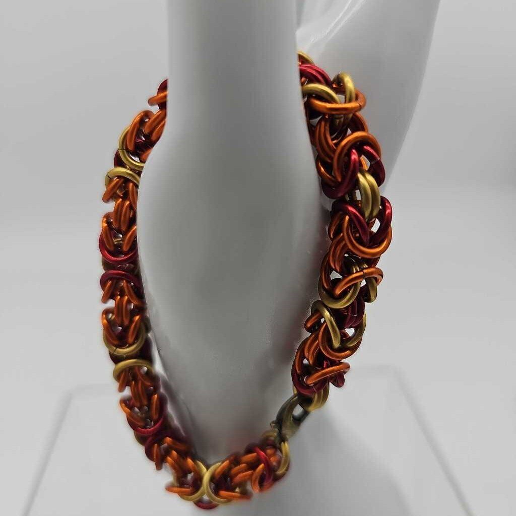 16SWG Red, Orange, Yellow Byzantine Bracelet 7 inches