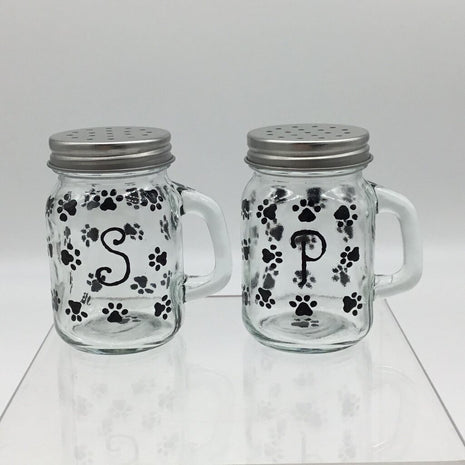 Salt and Pepper Set, Playful Pawprints, Hand Painted, Heat Cured, Hand Wash Please.