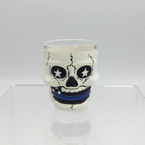 Police Thin Blue Line Skull Shotgls 1.75 oz, Hand Painted, Heat Cured, Hand Wash Please.