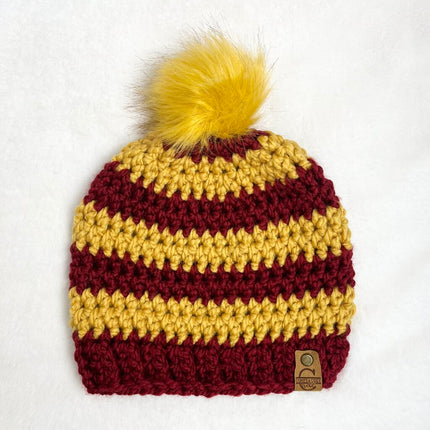 Pom Pom Hat (Adult) - Red & Gold